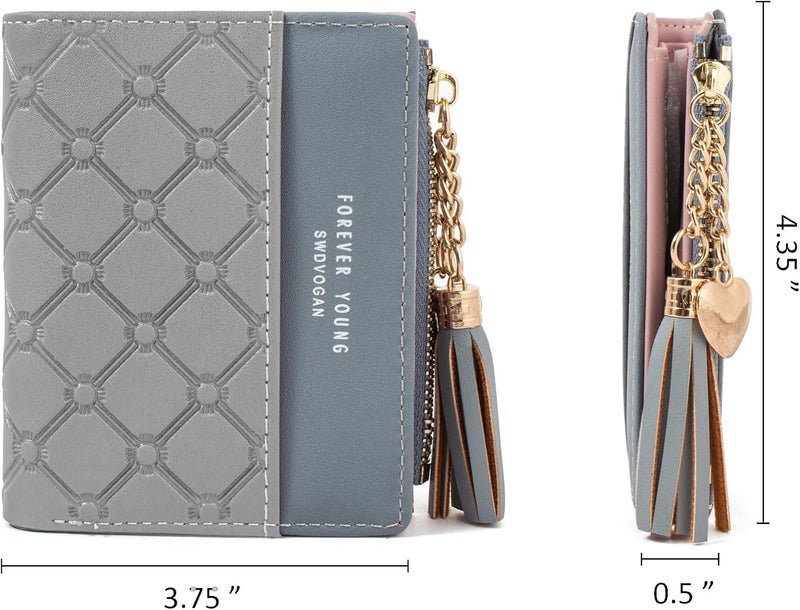 KOTORA Womens Small Wallet Girls Tiny Slim Wallets Pretty Mini Card Holder Thin Short Zip Coin Purse with Love Pendant and Tassels (Z-Gray) - Image 5